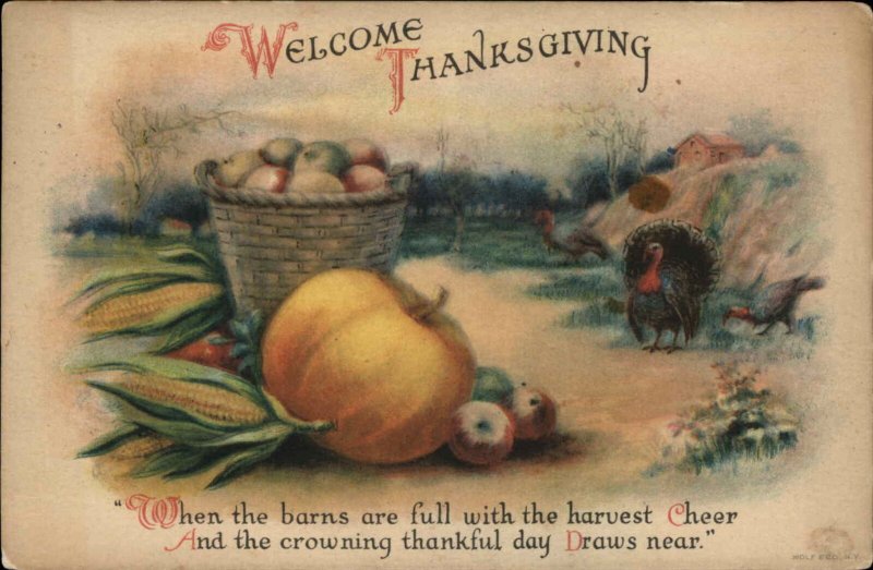 Clapsaddle Thanksgiving Wolf Pub Turkey Pumpkin Apples Vintage Postcard