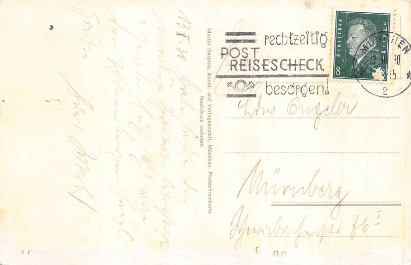 Germany 1930 Partenkirchen Floriansplatz Alp Mountain Zugspitze postcard