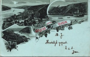 Germany Gruss Vom Rhein, Bacharach, Caub U.D. Phalz Vintage Postcard C128