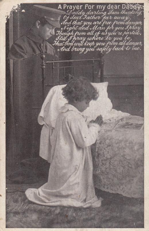 Child Praying For Daddy At War Frontline Military Postcard