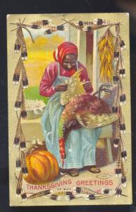 THANKSBIVING GREETINS BLACK AMERICANA BLACK WOMAN VINTAGE POSTCARD STOVER