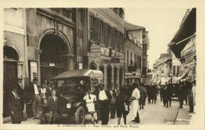 Gibraltar, Post Office and Main Street, Car (1920s) Postcard