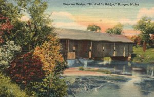 Vintage Postcard 1930's Wooden Bridge Maxfield's Bridge Bangor Maine ME