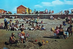 Young Boys Making Sandcastles on Beach Bracklesham Bay Sussex Vtg Postcard 1968