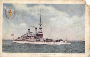 USS Massachusetts 1907 WWI Battleship Postcard USS Franklin Cancel