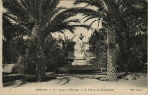 CPA AK TUNISIE BIZERTE - Le square d'europe et la statue de massicault (148795)