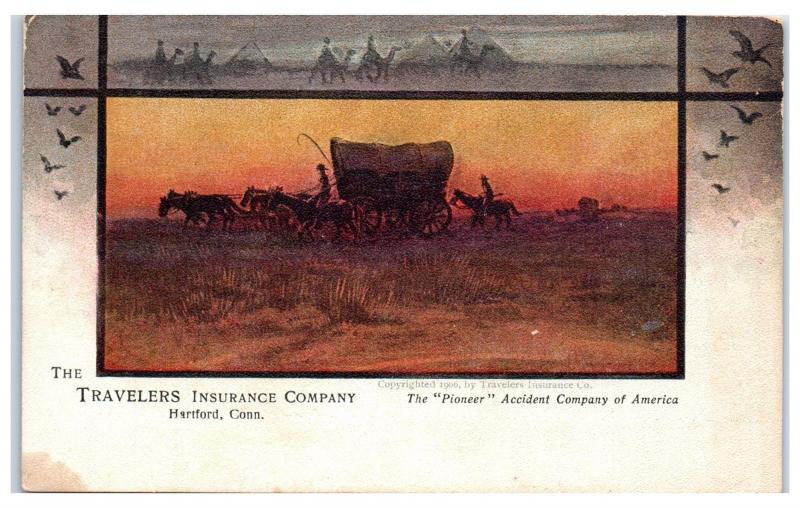 Early 1900s Travelers Insurance Company, Covered Wagon, Hartford, CT Postcard