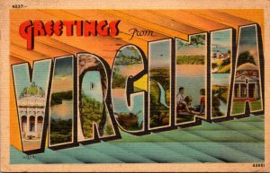 Virginia Greetings From Virginia Large Letter Linen 1940