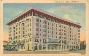 Pensacola Florida San Carlos Hotel 1943  Linen Postcard , Deckled Edge