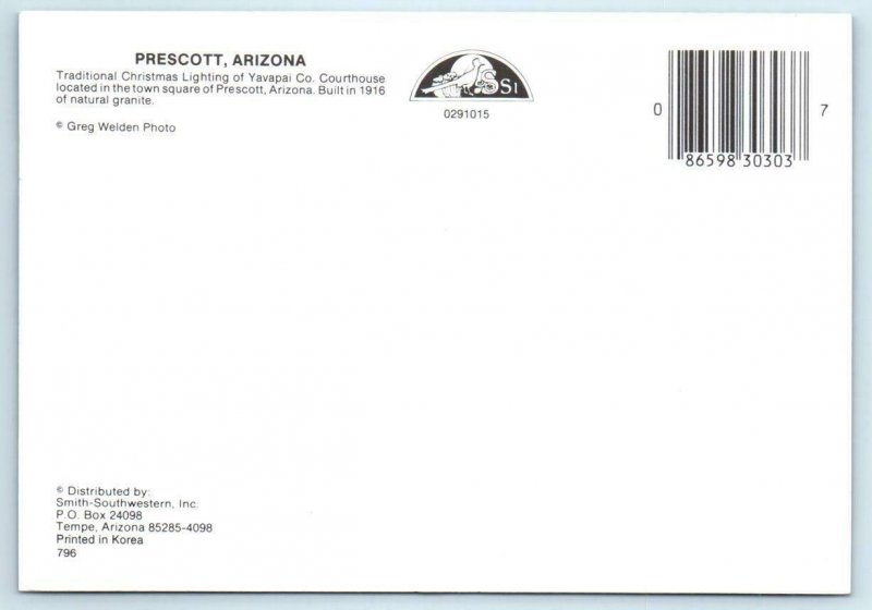 PRESCOTT, Arizona AZ ~ Christmas Lights YAVAPAI COUNTY COURTHOUSE 4x6 Postcard