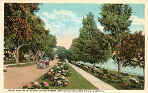 Vintage Postcard 1920's Drive & Walk Along Water Front National Soldiers Home VA