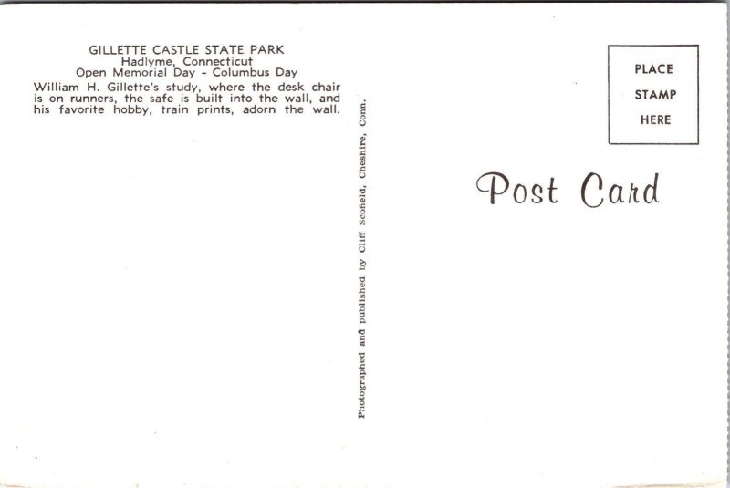 William H Gillette Study Castle State Park Hadlyme Connecticut CT Postcard VTG 