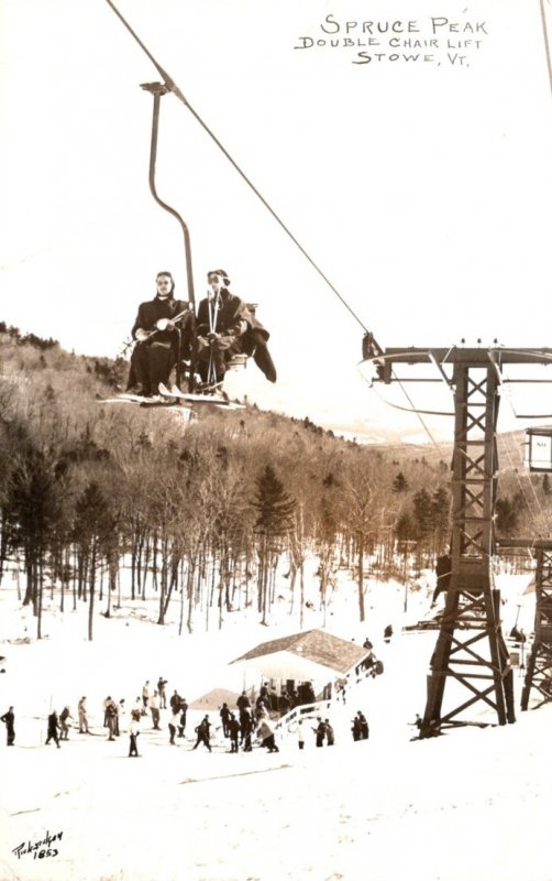 Vermont Stowe Spruce Peak Double Chair Lift 1961 Real Photo