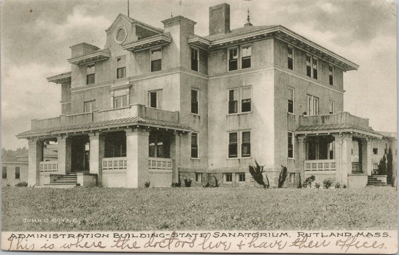 Rutland MA Administration Building State Sanatorium c1908 Postcard F38