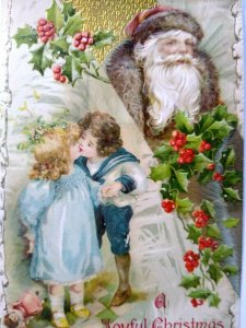 Joyful Christmas Postcard Santa Claus Brown Coat Embossed Elizabeth NJ 1911