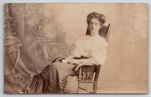 Edwardian Woman Pretty Dress Seated With Studio Backdrop Postcard P30