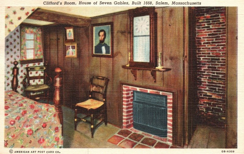 Vintage Postcard Clifford's Room House Of Seven Gables Salem Massachusetts AAP