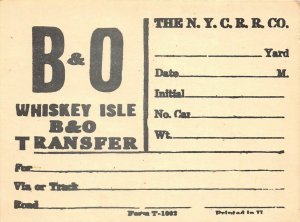 H63/ Railroad Ticket Transfer Card 1900s? NYC B&O Whiskey Isle Cleveland Ohio