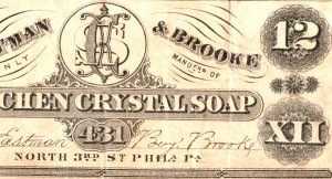 1870s-80s Eastman & Brooke Faux Bank Note Kitchen Crystal Soap #6Z