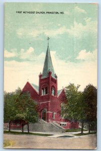 c1910's First Methodist Church Building Cross Tower Princeton Indiana Postcard