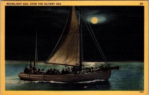 Vintage Postcard Sailboat Moonlight Night JN1