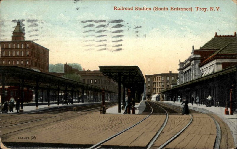 Troy New York NY Railroad Train Station Depot c1910 Vintage Postcard