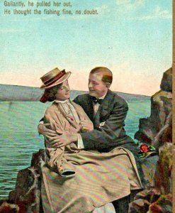 c.1909 Romance Postcard Fishing Seashore Vintage