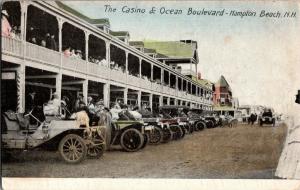 Cars Parked at Casino & Ocean Boulevard, Hampton Beach NH Vintage Postcard Q29