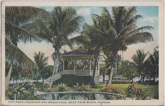 West Palm Beach Fl Gazebo In City Park Fountain 1920s