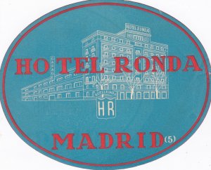 Spain Madrid Hotel Ronda Vintage Luggage Label sk2138