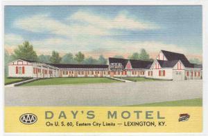 Day's Motel US 60 Lexington Kentucky linen postcard