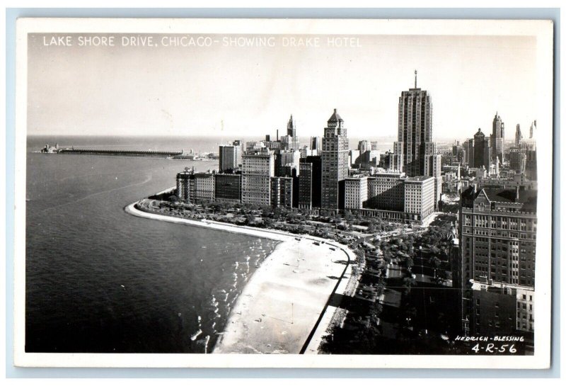 c1950's Lake Shore Drive Chicago Showing Drake Hotel IL RPPC Photo Postcard 