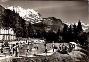 RPPC, Wengen Jungfrau Switzerland  SWIMMING POOL  Guests Swimming  4X6 Postcard