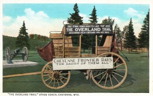 Vintage Postcard 1920's The Overload Trail Stage Coach Cheyenne Wyoming WY