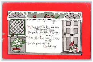 Christmas Postcard Song Birds Holly Berries And Gift St. Louis Missouri MO 1916