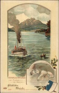 Weggis New Year Vierwaldstattersee Steamer Boat Walter Marty & Co Postcard