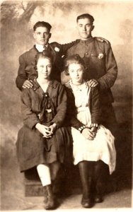 RPPC Studio View Two Men in Uniform and Badges w 2 Women UNP Postcard S18