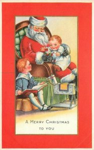 Artist impression Santa spending time with Children C-1910 Postcard 11759