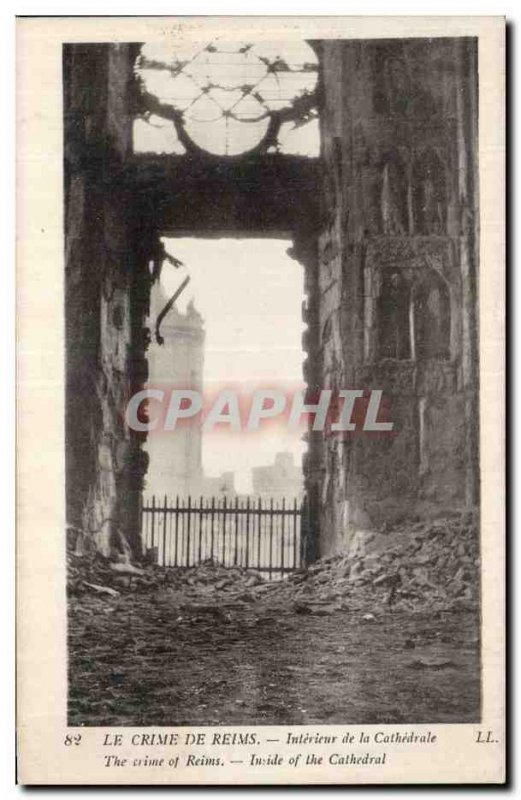 Postcard Old Army War 1914 Reims Interior of the cathedral