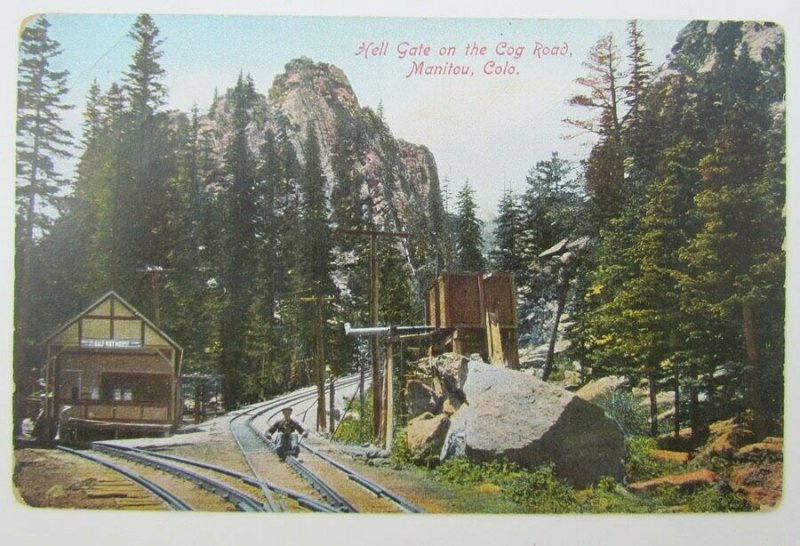 VINTAGE POSTCARD HELL GATE ON COG ROAD MANITOU COLORADO railroad train railway