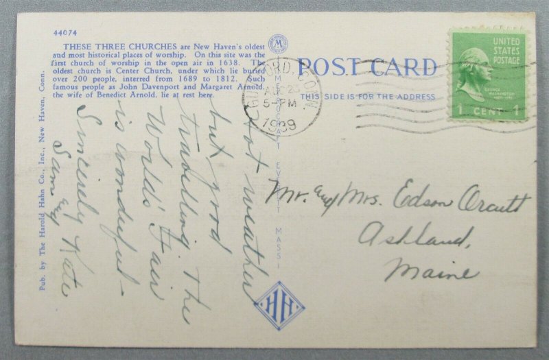Three Churches On The Green, New Haven CT Postcard (#7156)