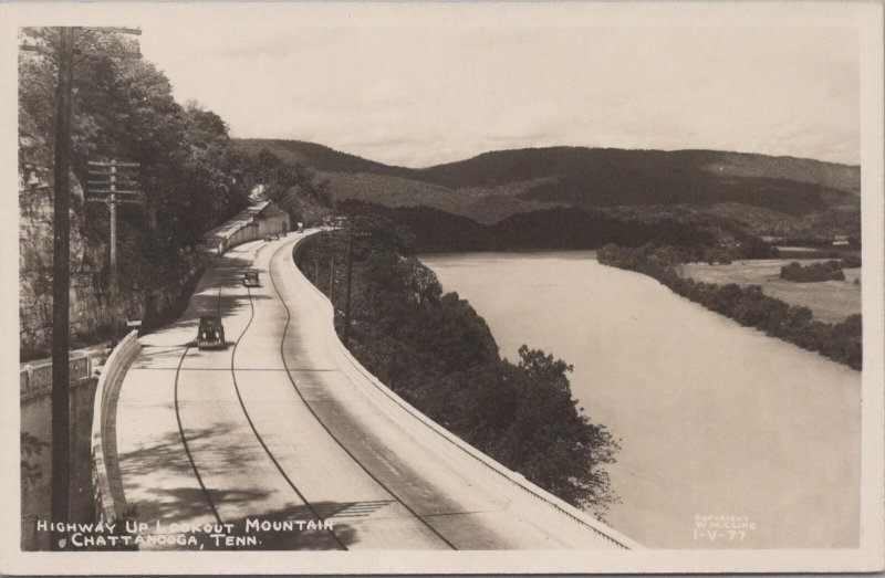 RPPC Postcard Highway Lookup Mountain Chattanooga TN WM Cline Vintage Cars