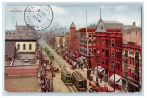 1913 A View Of Broadway Trolley Train Aurora Illinois IL Posted Antique Postcard