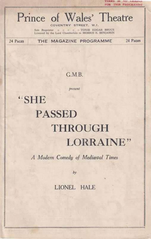 She Passed Through Lorraine Medieval Comedy Prince Of Wales Theatre Programme