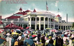 Long Beach, California - The people with umbrellas in front of the Bath House