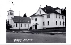 Real Photo Postcard Catholic Church Buildings St. Joseph School in Akron, Iowa