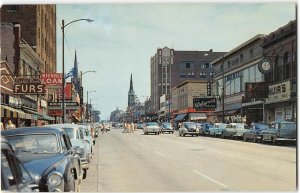 Franklin Street Scene MICHIGAN CITY, IN Walgreen Drugs 1950s Vintage Postcard