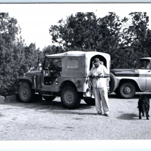 c1950s Jeep Chevy Truck RPPC Willys M38A1 Chevrolet Pickup Dog Photo WWII A174
