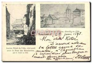 Old Postcard Neuchatel Switzerland Tour dogs demolished in 1790. Old City Hal...