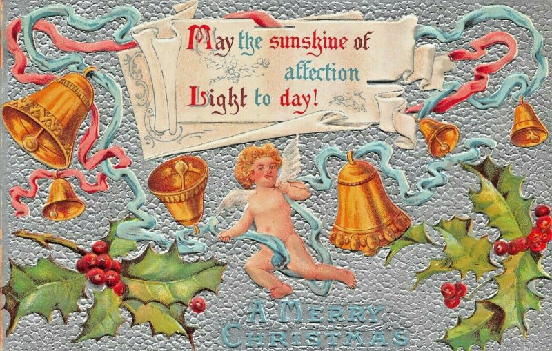 MAY THE SUNSHINE OF AFFECTION LIGHT TODAY~ORNATE GILT EMBOSED CHRISTMAS POSTCARD